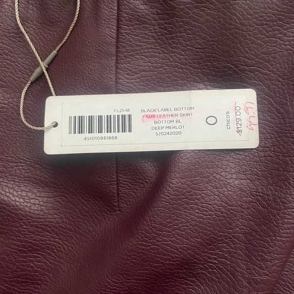 Faux Leather Maroon Pencil Skirt Botton Front - Picture 7 of 7